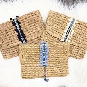 Fallon & Royce Reese Straw Clutch